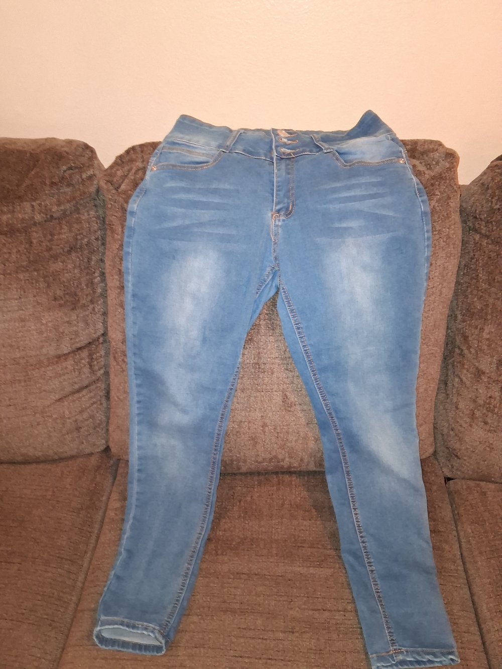 Red Button High Rise Skinny Jeans